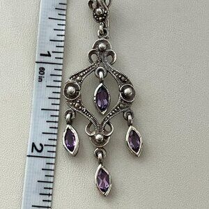 Amethyst & Marcasite 925 Sterling Silver Pendant